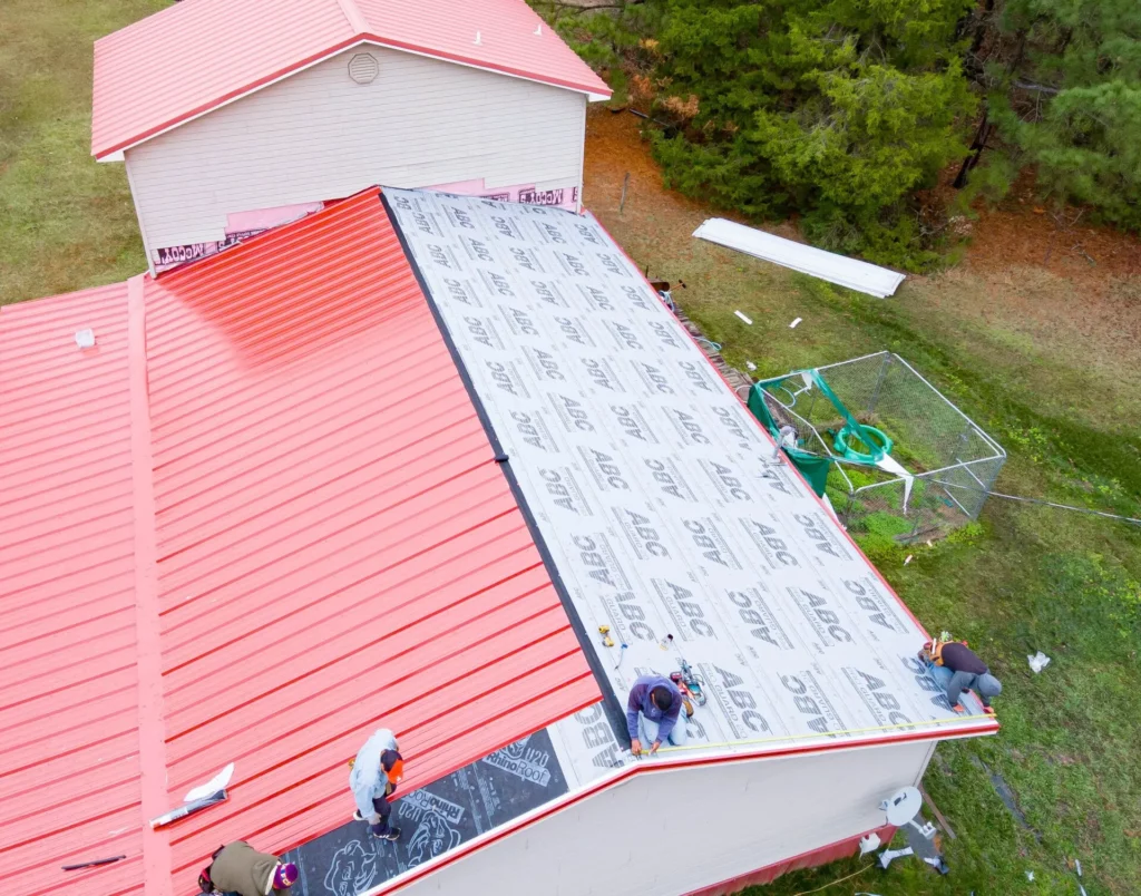 red metal roofing - standing seam metal roof and underlayment