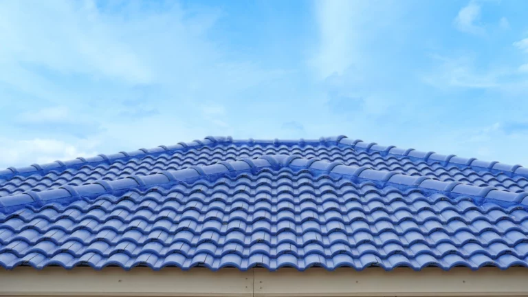 close up to blue tile roof