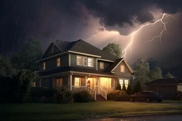 Lighting strike over a home with a newly installed roof.