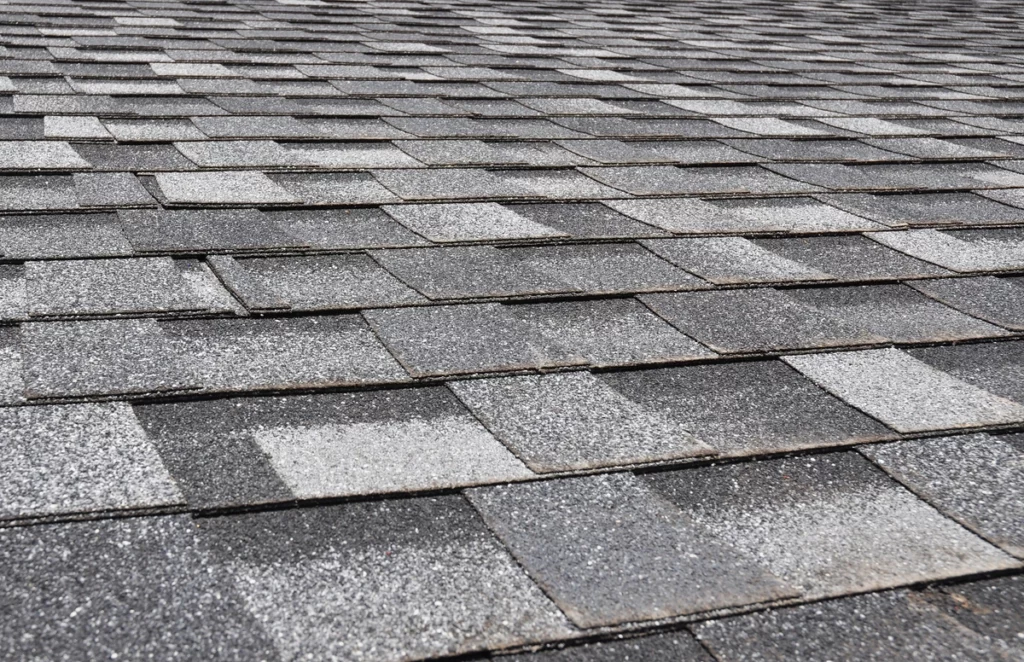 Close up view of class 4 impact resistant roof shingles
