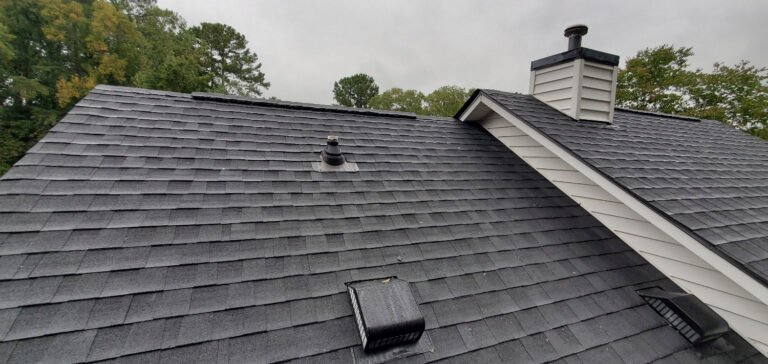 The black roof of a house