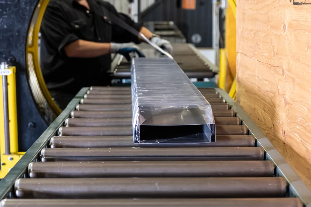 custom metal roofing materials being packaged