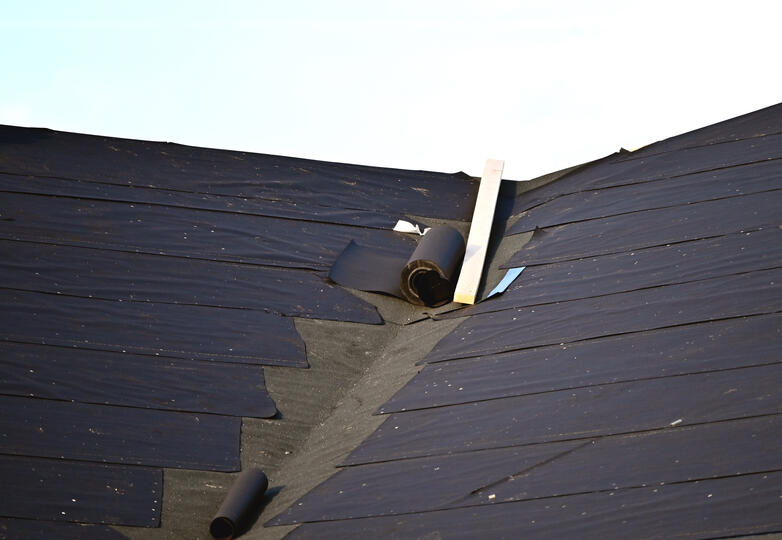 a roof covered in underlayment materials