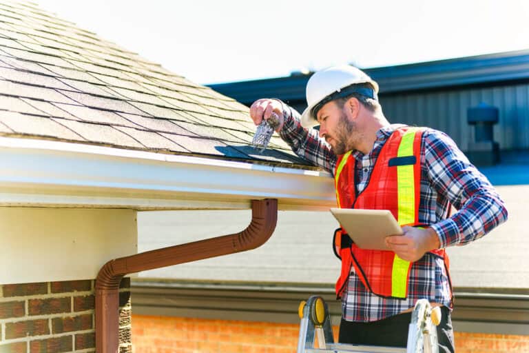 roof inspection checklist-roof inspector checking the gutters